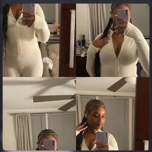 PrettyLittleThing Cream Zip-Up Fitted SET